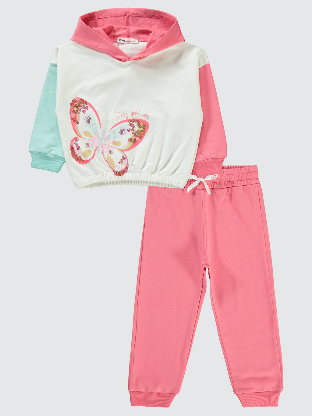 8927 MyCozyKids Girls Sequin Butterfly Print 2-5 Years Tracksuit Set