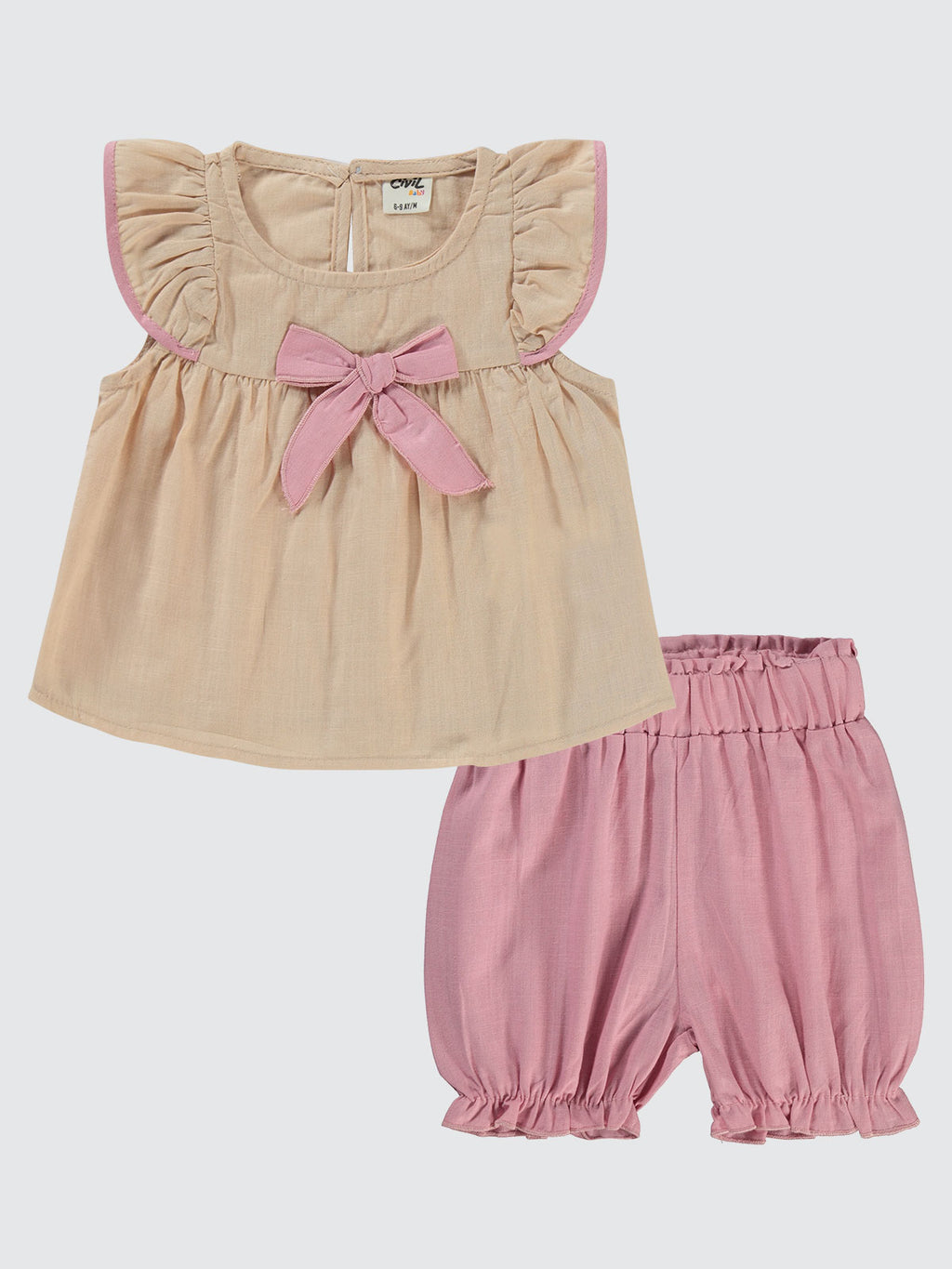 4383 MyCozyKids Baby Ruffle Sleeve Bow 6-18 Months Set