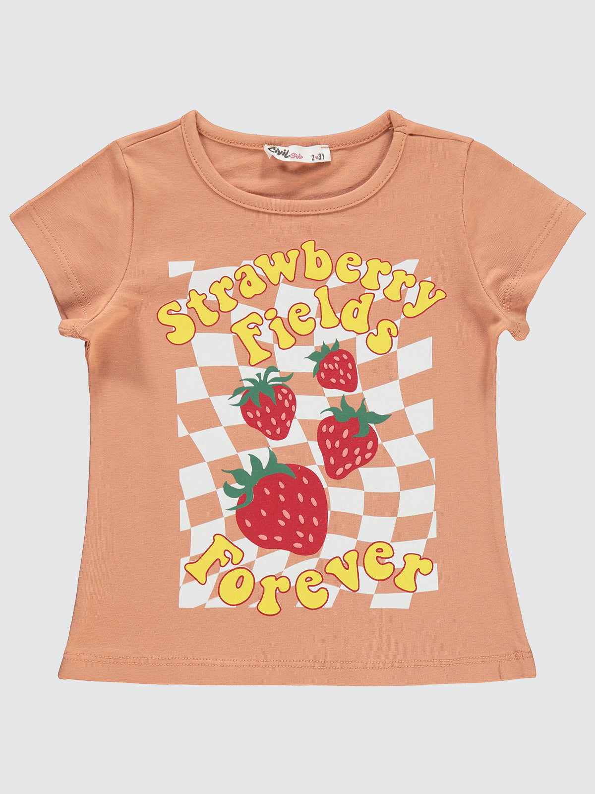 G344 MyCozyKids Girls Çilek Print 2-5 Years T-Shirt