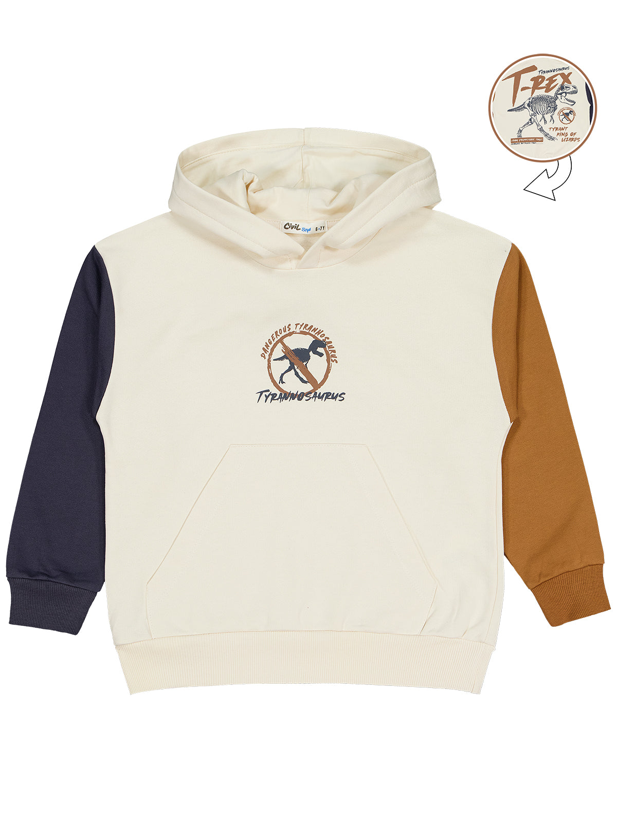 4188-2 MyCozyKids Boys T Rex Print Hooded 6-9 Years Sweatshirt