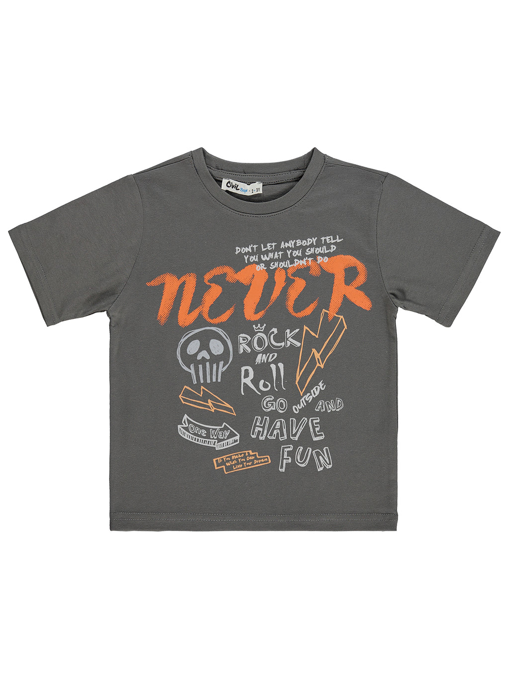 E26Y090 MyCozyKids Boys NEVER Basklı 2-5 Years T-Shirt