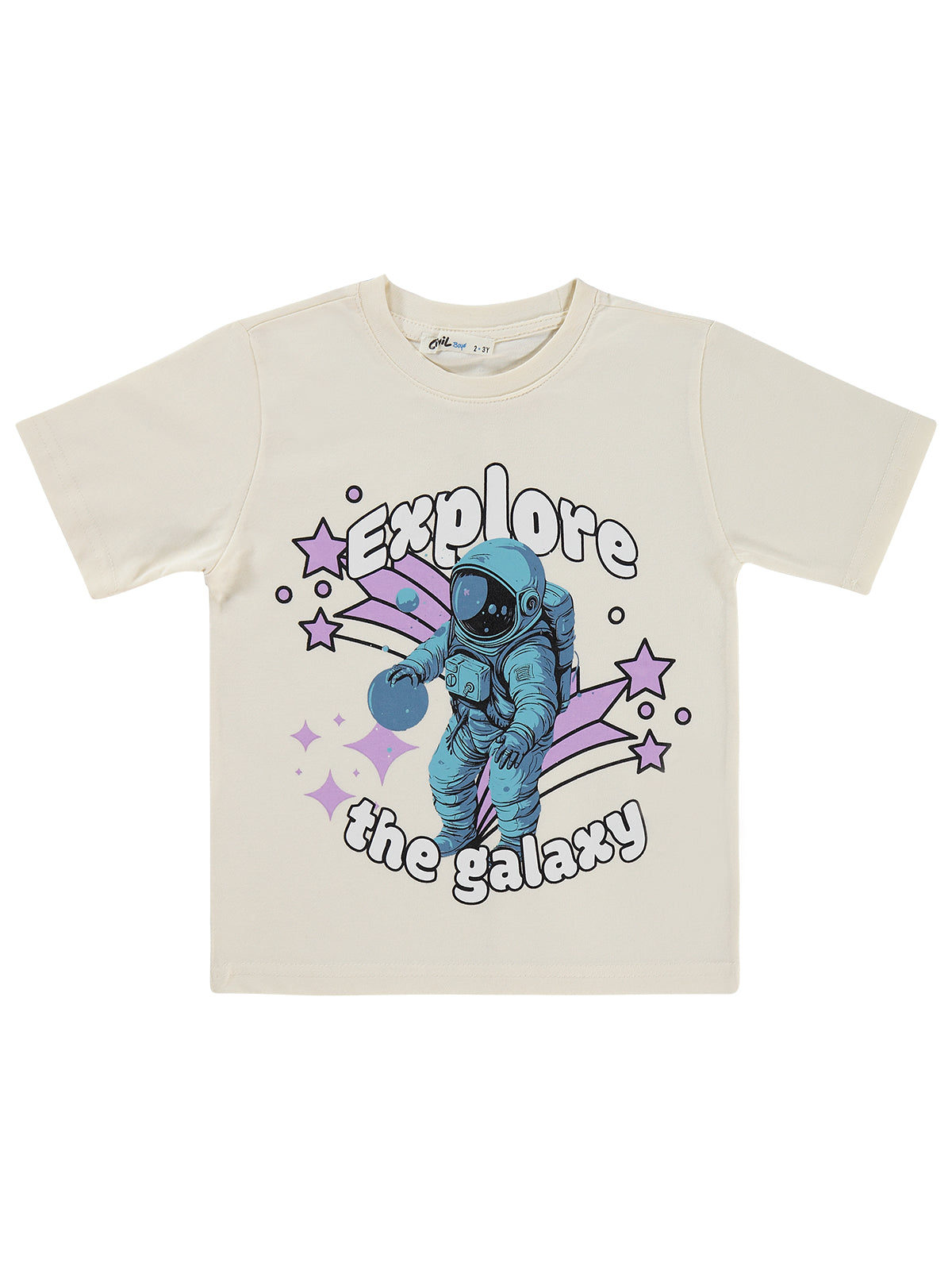 E26Y098 MyCozyKids Boys EXPLORE ASTRONOT Basklı 2-5 Years T-Shirt