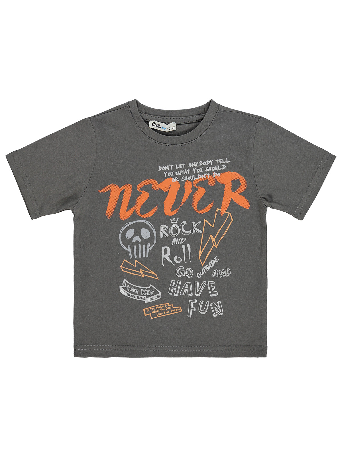 E26Y090 MyCozyKids Boys NEVER Basklı 2-5 Years T-Shirt