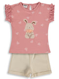 B26Y489 MyCozyKids Baby Kalp Empirme Tavşan Print Shortslu 6-18 Months Set