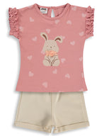 B26Y489 MyCozyKids Baby Kalp Empirme Tavşan Print Shortslu 6-18 Months Set