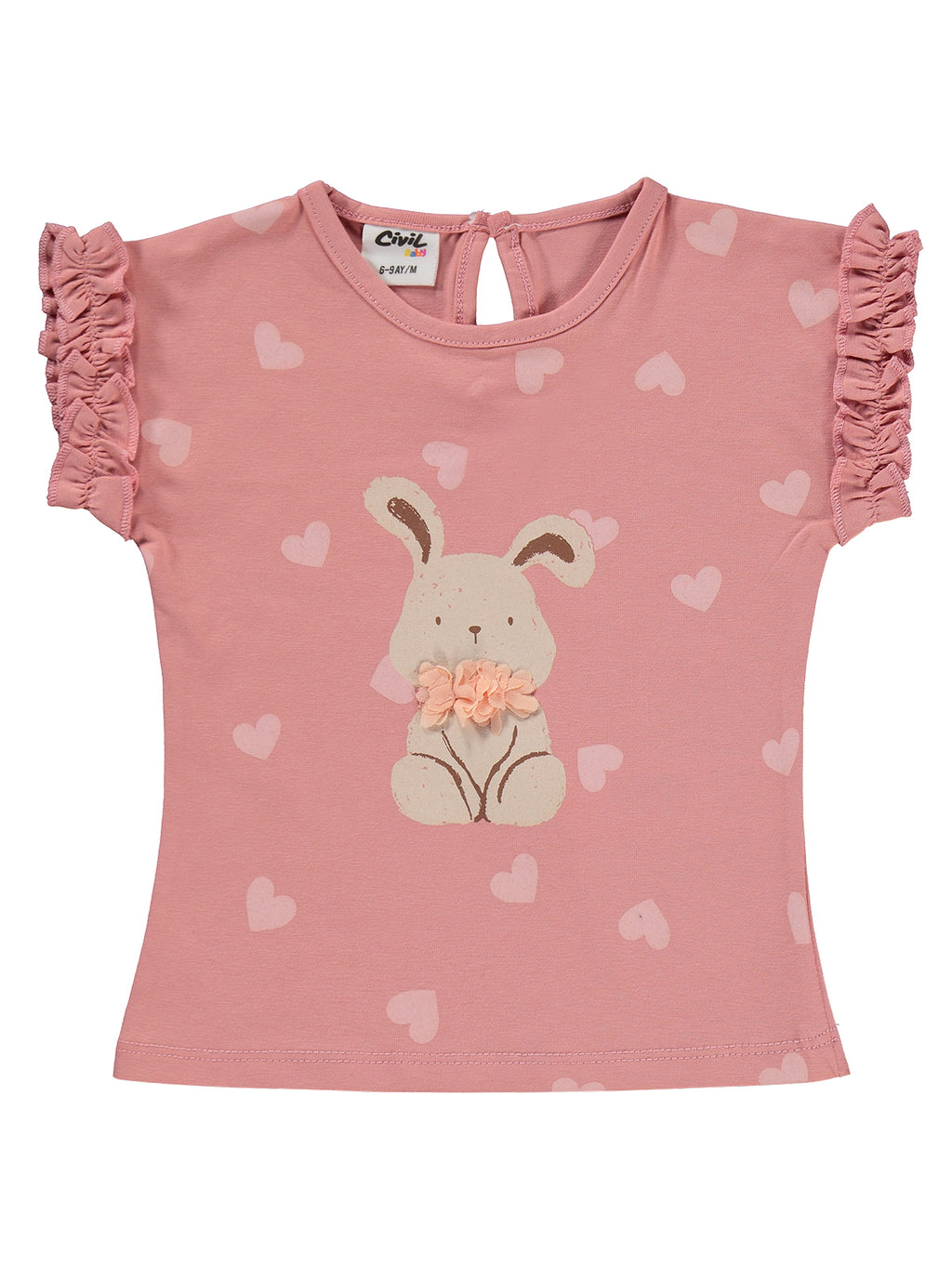 B26Y489 MyCozyKids Baby Kalp Empirme Tavşan Print Shortslu 6-18 Months Set