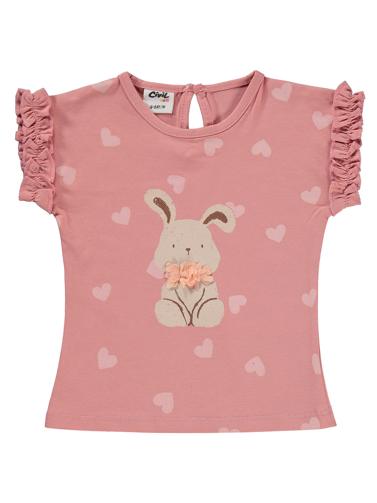 B26Y489 MyCozyKids Baby Kalp Empirme Tavşan Print Shortslu 6-18 Months Set