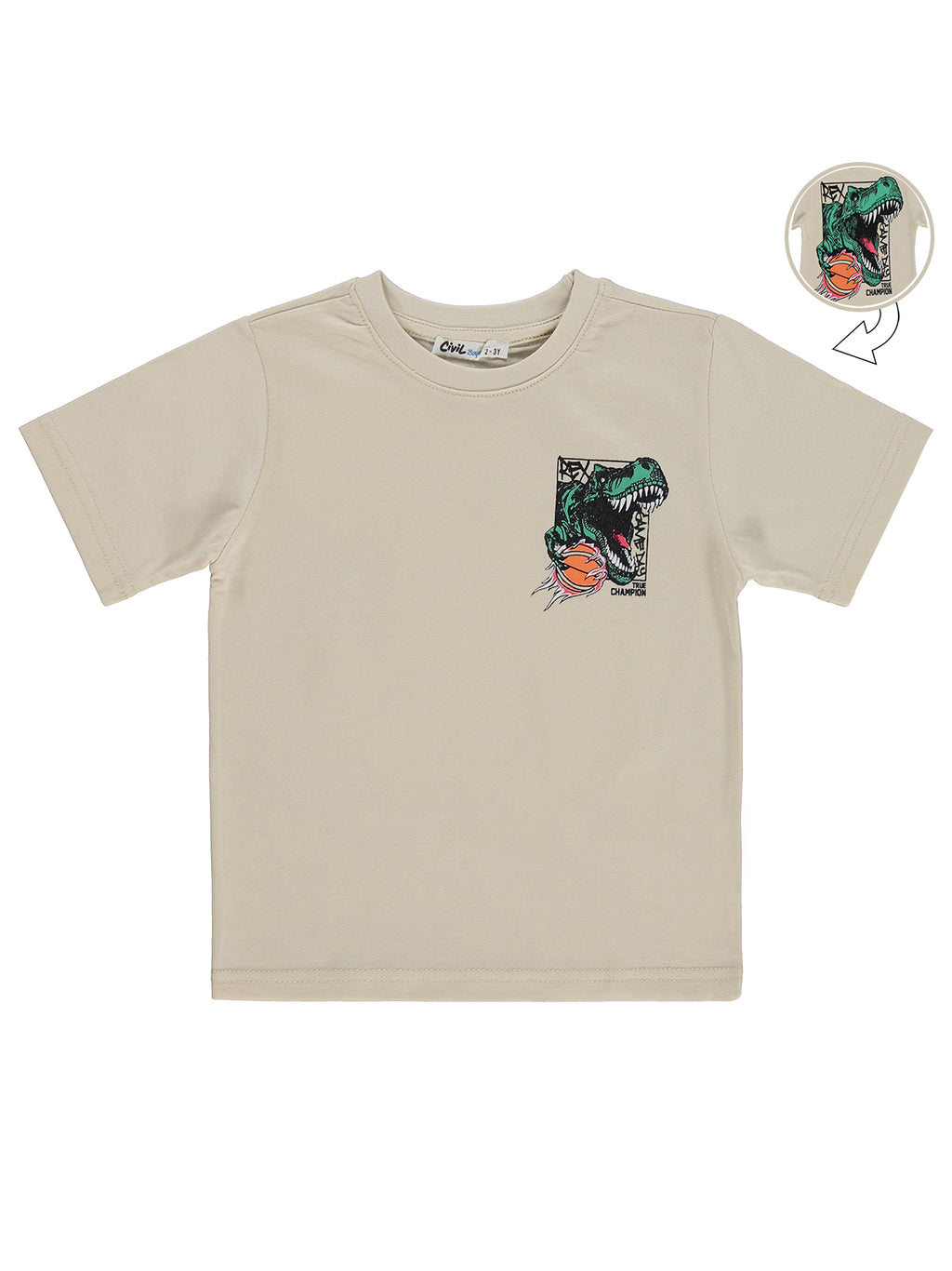 E26Y087 MyCozyKids Boys REX Dinozor Basklı 2-5 Years T-Shirt